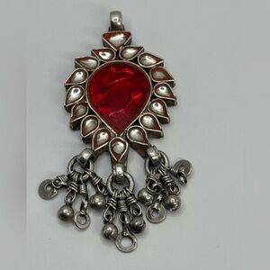 Antique Indian silver pendant with inlaid glass